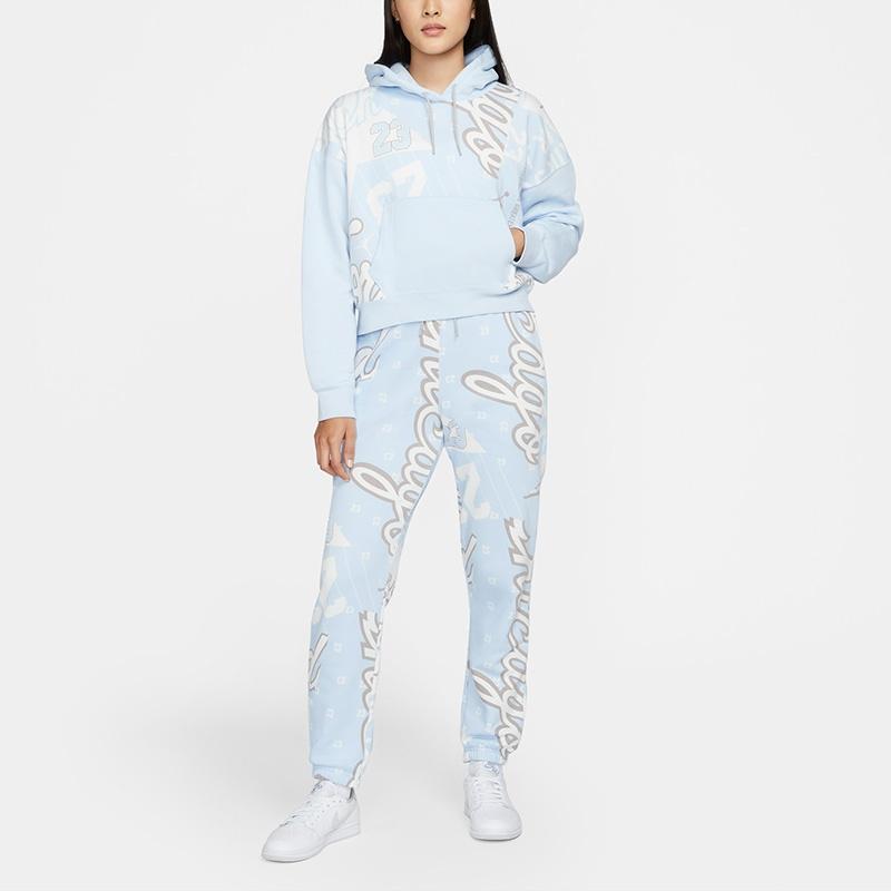 (WMNS) Air Jordan Funny Pattern Knit Short Pullover Hoodie Light Blue Women's DD9296-438