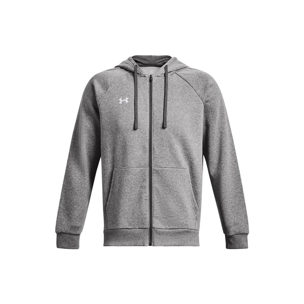 Under Armour Rival Fleece Full-Zip Hoodie With Solid Color Logo Print Men Tops Grey 1379767-025