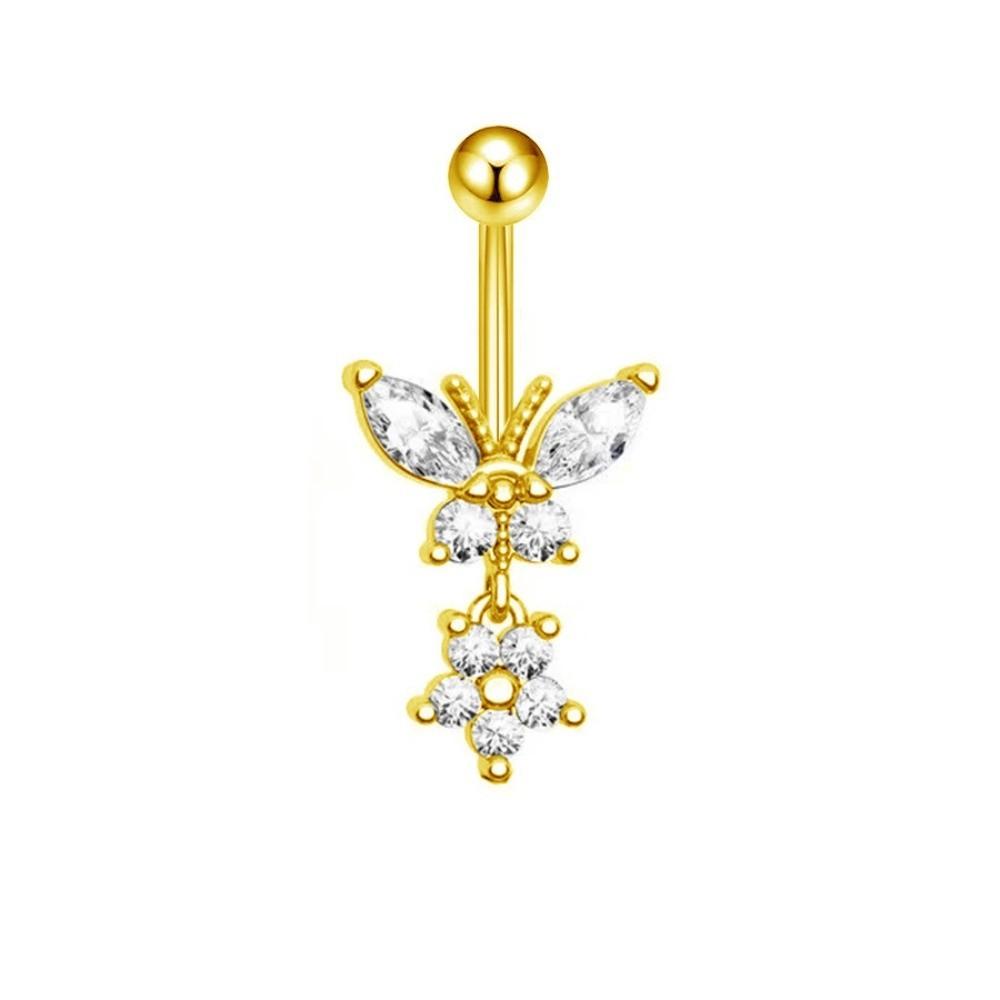 Bow Butterfly Navel Piercing Elegant Curved Barbell Fashion Dangled Belly Ring Party
