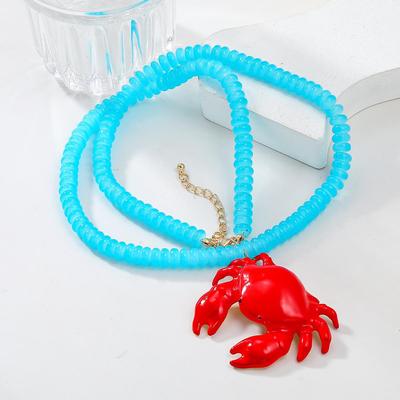 Red Crab Pendant Necklace - Summer Beach Ocean Style, Exaggerated Hip-Hop Accessory for Women.
