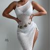 2024 New Beach Style Sexy Slit Long Dress Bikini Cover-Up Hollow-Out Cardigan for Women