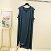 Men Modal Cotton Men Plus Size Night Gown for Summer Solid Color Thin Sleeveless Medium Long Loose Button Vest Style Dress