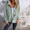 HNXC Women's Vintage Casual Lattice Print Autumn Winter Long Sleeve POLO Neck Jackets & Coats