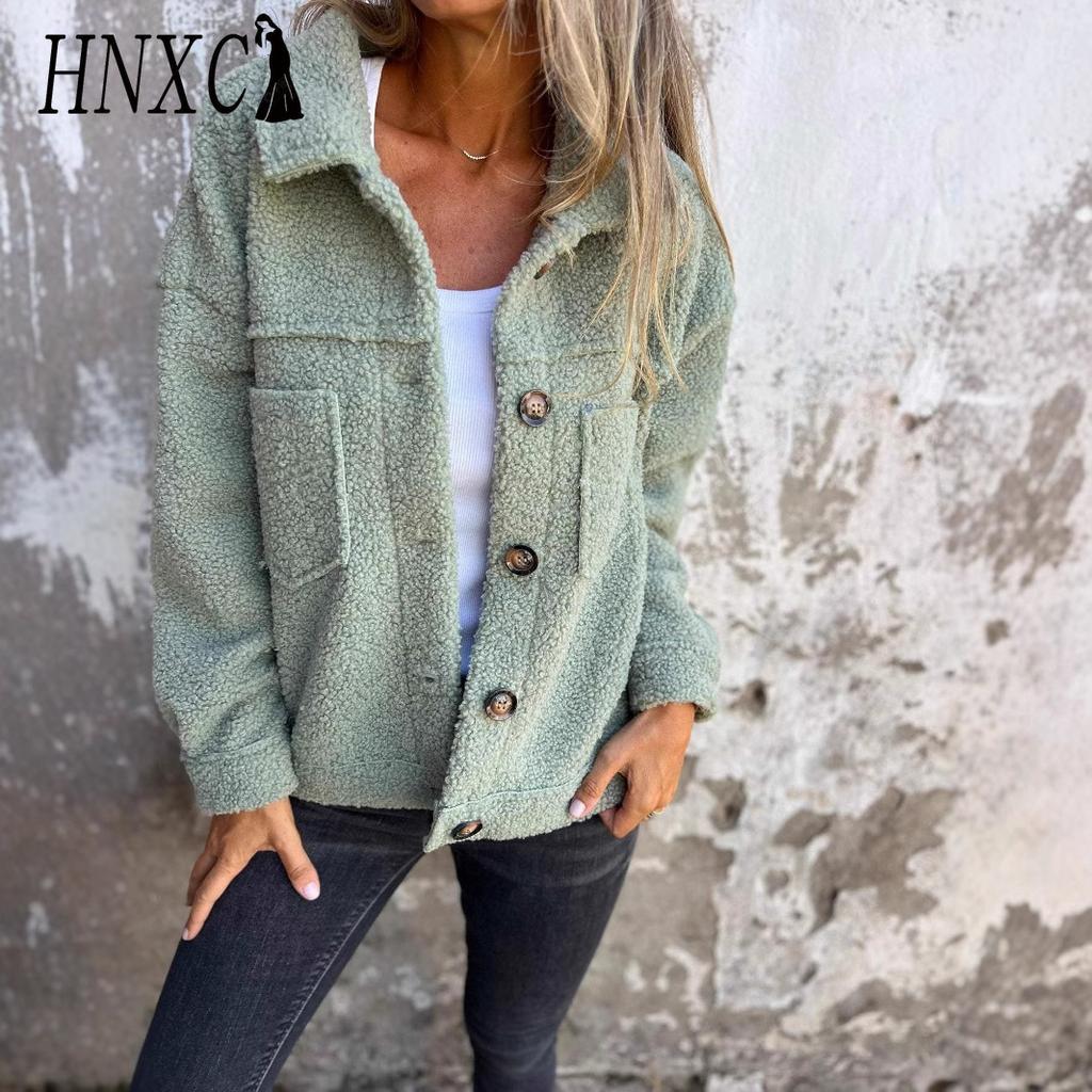HNXC Women's Vintage Casual Lattice Print Autumn Winter Long Sleeve POLO Neck Jackets & Coats