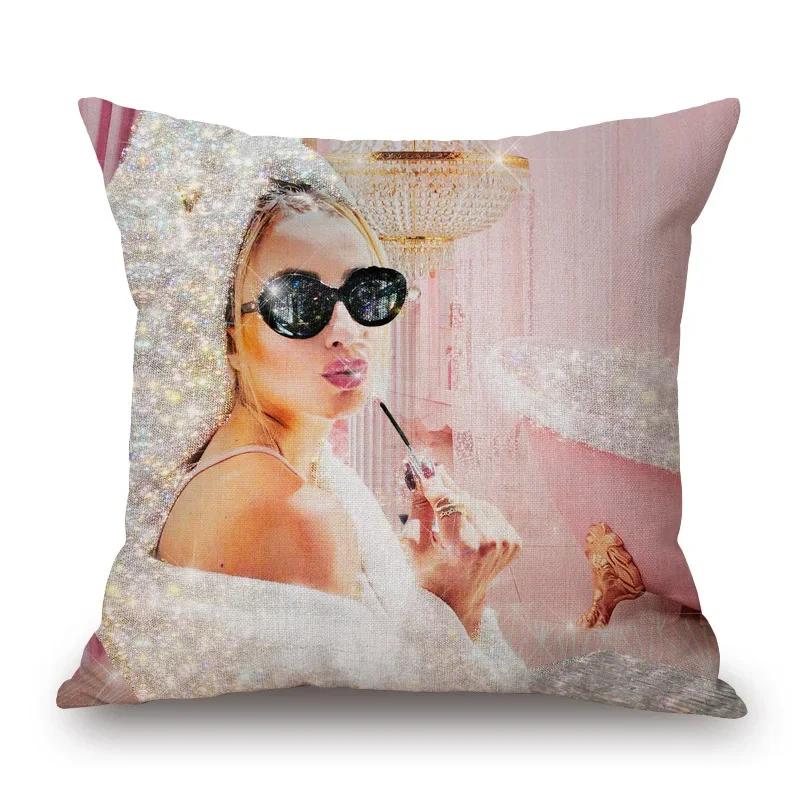 

Красивая женщина девушка принт наволочка современный модный стиль красные губы декоративная наволочка 40x40cm жёлтый