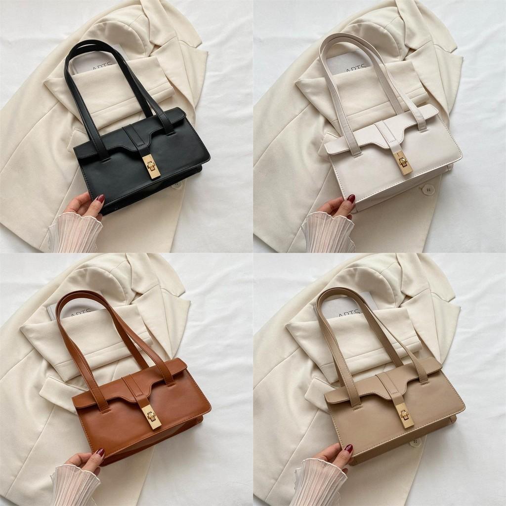 Stylish Vintage Pu Shoulder Bag For Women Chic Lock Closure Square Handbag Soft Material Crossbody Bag
