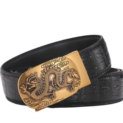 Men's Leather Belt with Automatic Buckle, Genuine Leather, Bronze Buckle, Faucet for Middle-aged and Young Business Casual Pants