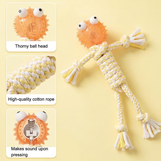 Dog Rope Chew Toy Squeaky Spiky Ball Cotton Rope Puppy Teething Toy Interactive Tug-of-War Toy Toy for Small And Medium Dogs Teeth Cleaning