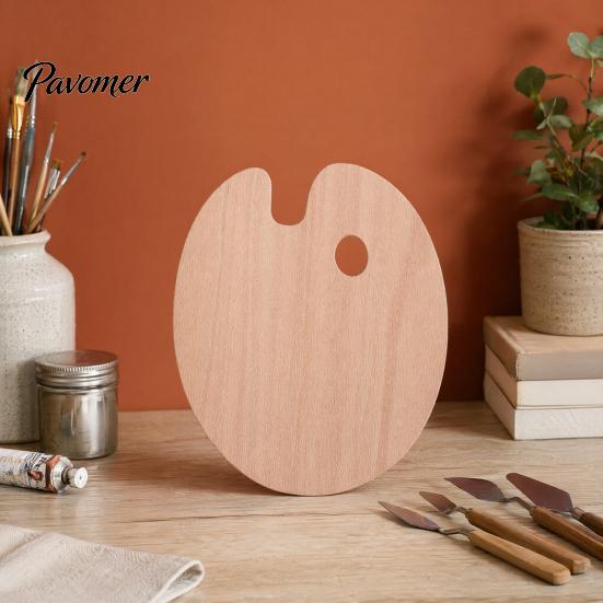 Wooden Paint Palette with Thumb Hole for Oil, Acrylic, Oval Wood Watercolor Painting, Oval-Shaped Art Tray Artists Left Right Handed