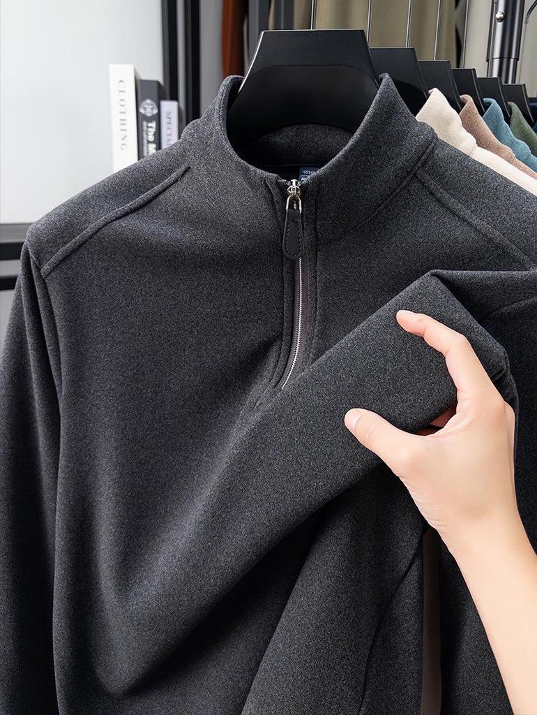 Men's Thermal Fleece Half-Zip Stand Collar Long Sleeve T-shirt Hoodie - Warm Autumn/Winter Layer