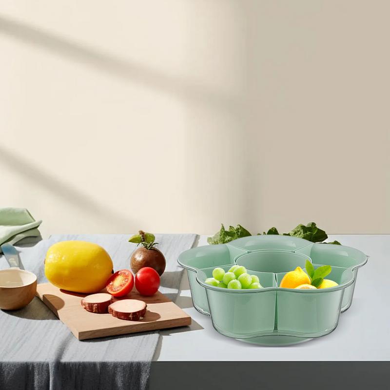 Divided Veggie Tray Rotating Veggie Tray Hot Pot Drain Basket Rotate Fruit Washing Basket For Picnic BBQ Kitchen