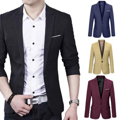 Herren Slim Formal Business Anzug Jacke Ein Knopf Revers Langarm Taschen Oberteil
