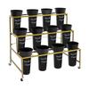3 Layers Flower Display Stand with 12PCS Black Buckets,Metal Moving Plant Stand with Wheels, Garden Cart Display Flower Shelf