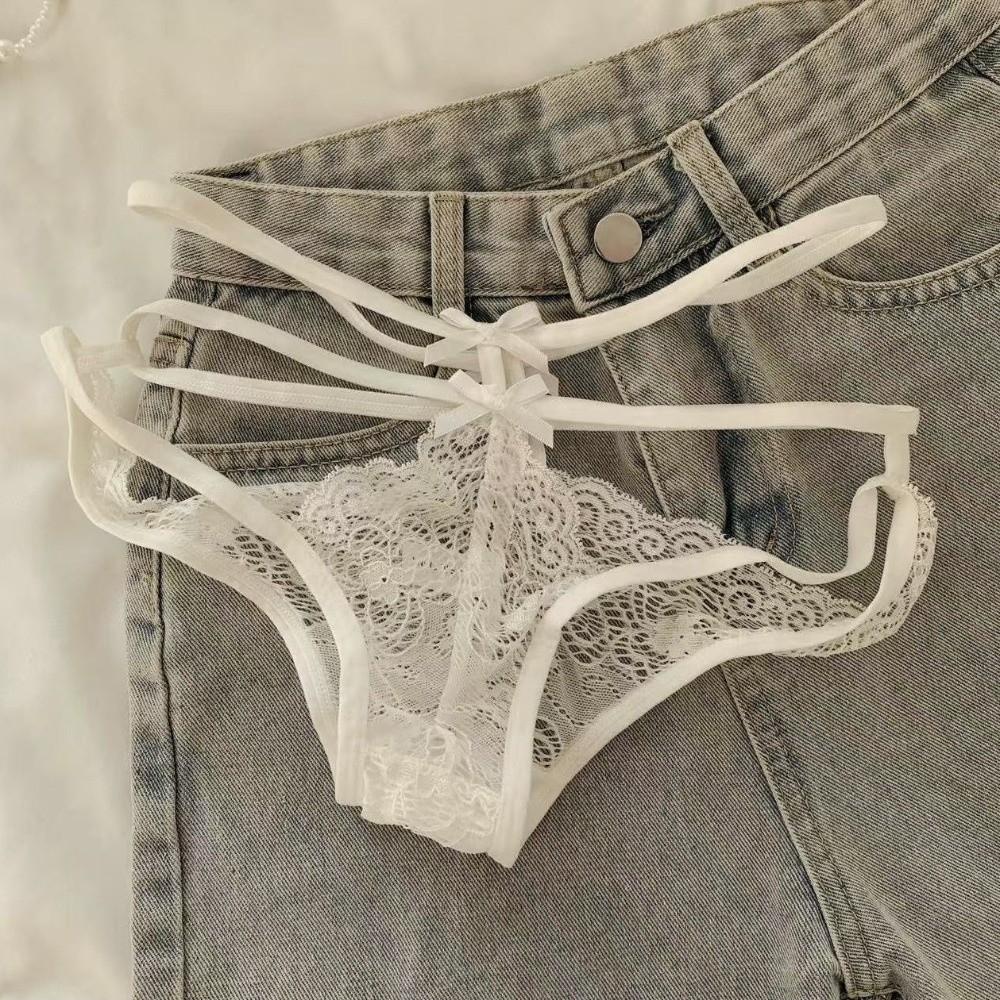 Sweet Lace Briefs Mid Waist Lace  Flower Panties Thin Belt Underwear for Women  Lady