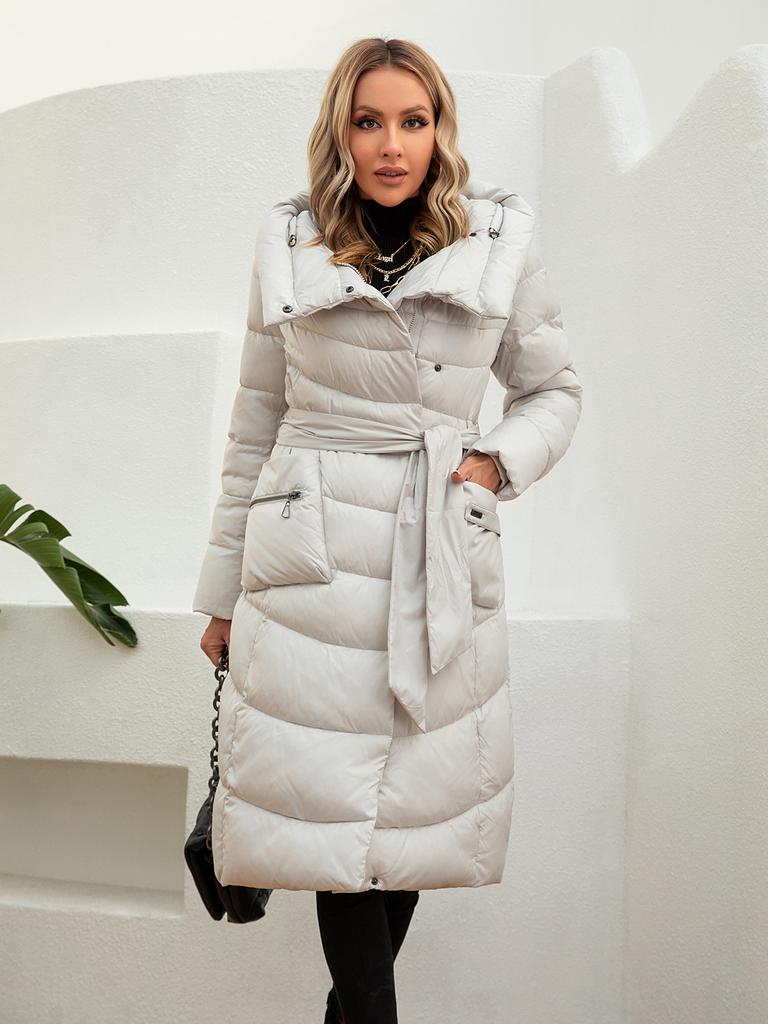 Cinemore Fashion Parkas Women's Casual Hooded Pocket Belt Women Down Jacket Female Coats Outwear 82032