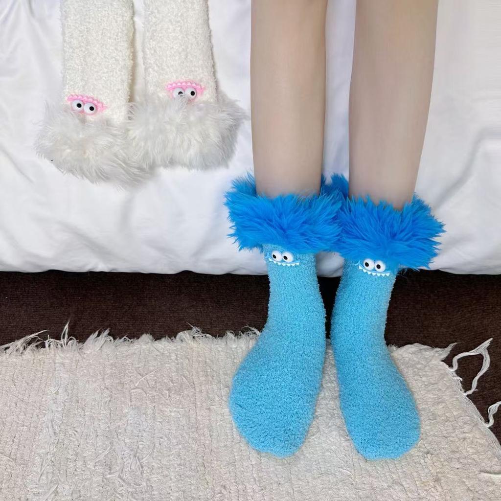 Women's Mid Calf Floor Socks with Pattern, Thick Warm Socks for Indoor Use