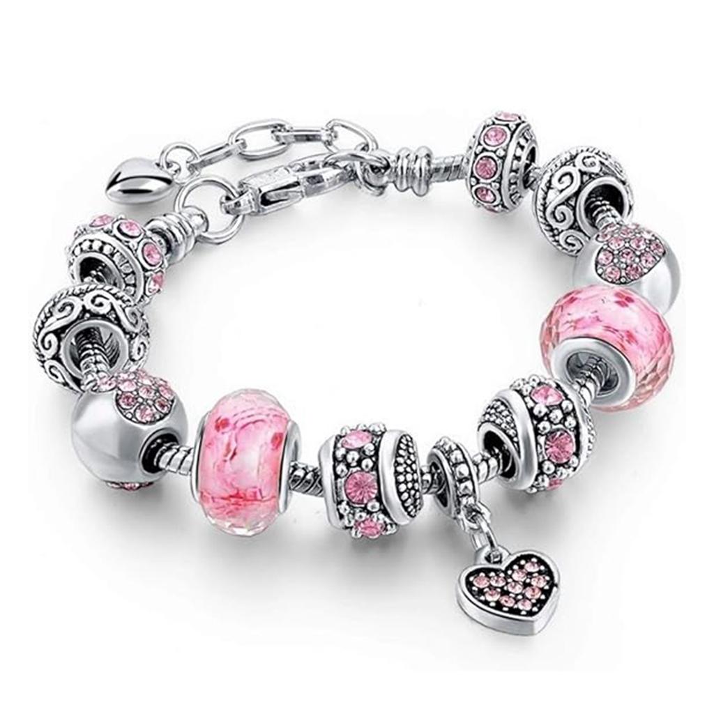 Summer Love Charm Armband Damen Armband Rosa Kristall Großes Loch Armband Schmuck Rose Anhänger Perlen Pop Armband