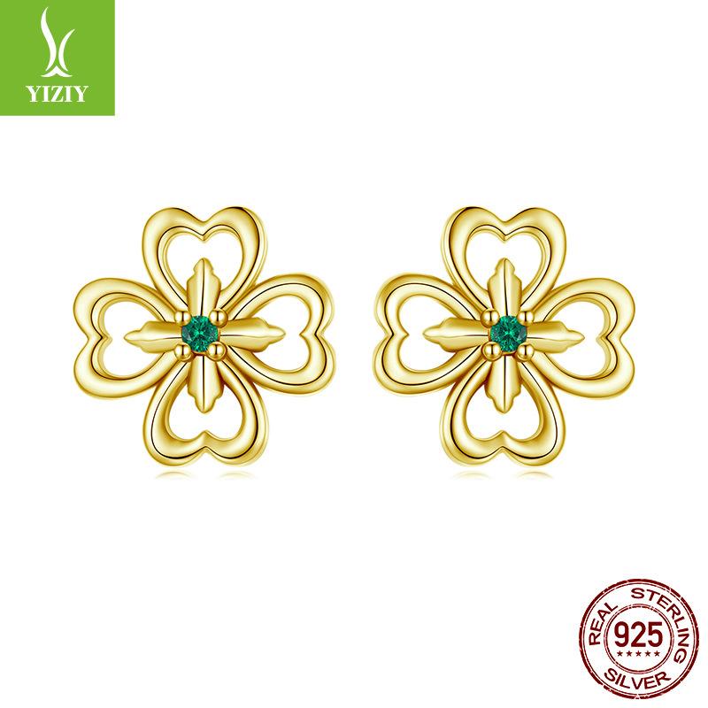S925 Sterling Silver Four-Leaf Clover Stud Earrings Fashion Niche Temperament Earrings Women'S Cross-Border Source Direct Sales
