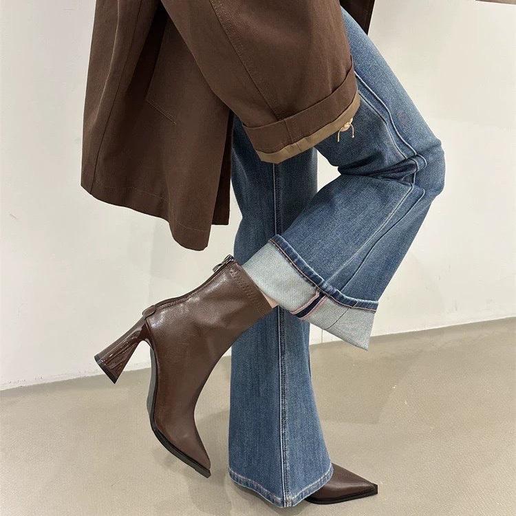 2026 Women Fashion Chelsea Ankle Boots Basic High Heels Boots Pointed Toe Shoes Women Band Non-slip Comfortable Boots 9989