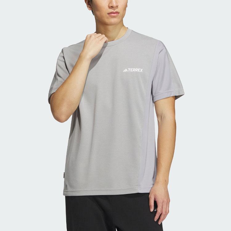 Adidas Tech Tee Logo Print Round Neck Loose Short Sleeve T-Shirt Unisex Tops Medium-Hemp-Gray IC4428
