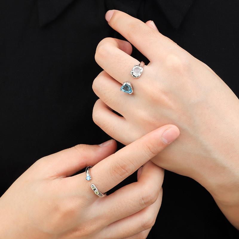 Heart Modern Blue Ring For Women Copper Adjustable Stylish Statement Jewelry