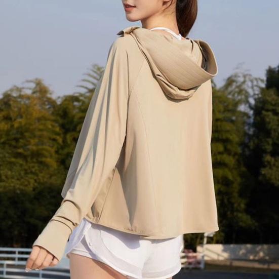 Veste à capuche de protection solaire pour femme, légère, manches longues, t-shirt solaire, fermeture éclair intégrale, veste athlétique avec poches pour la randonnée en extérieur