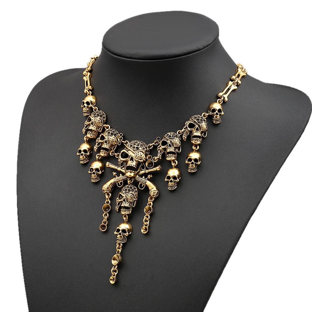Vintage Alloy Halloween Skeleton Bone Necklace for Women Jewellery Pirate Cosplay Fancy Dress Costume Accessory