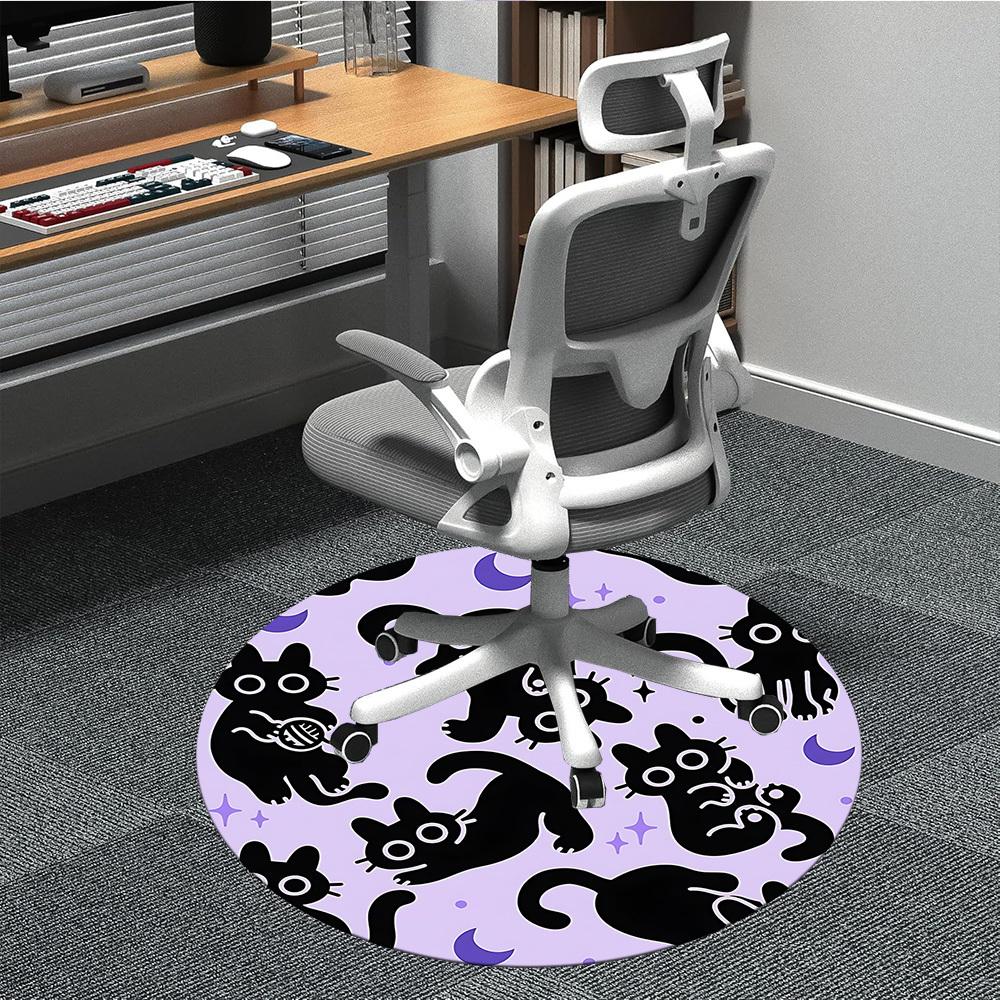 1pc Cat Moon Office Round Area Rug,  Mat Suitable For Office, Under Office Chairs Bedroom Living Room Home Decor, Room Deco