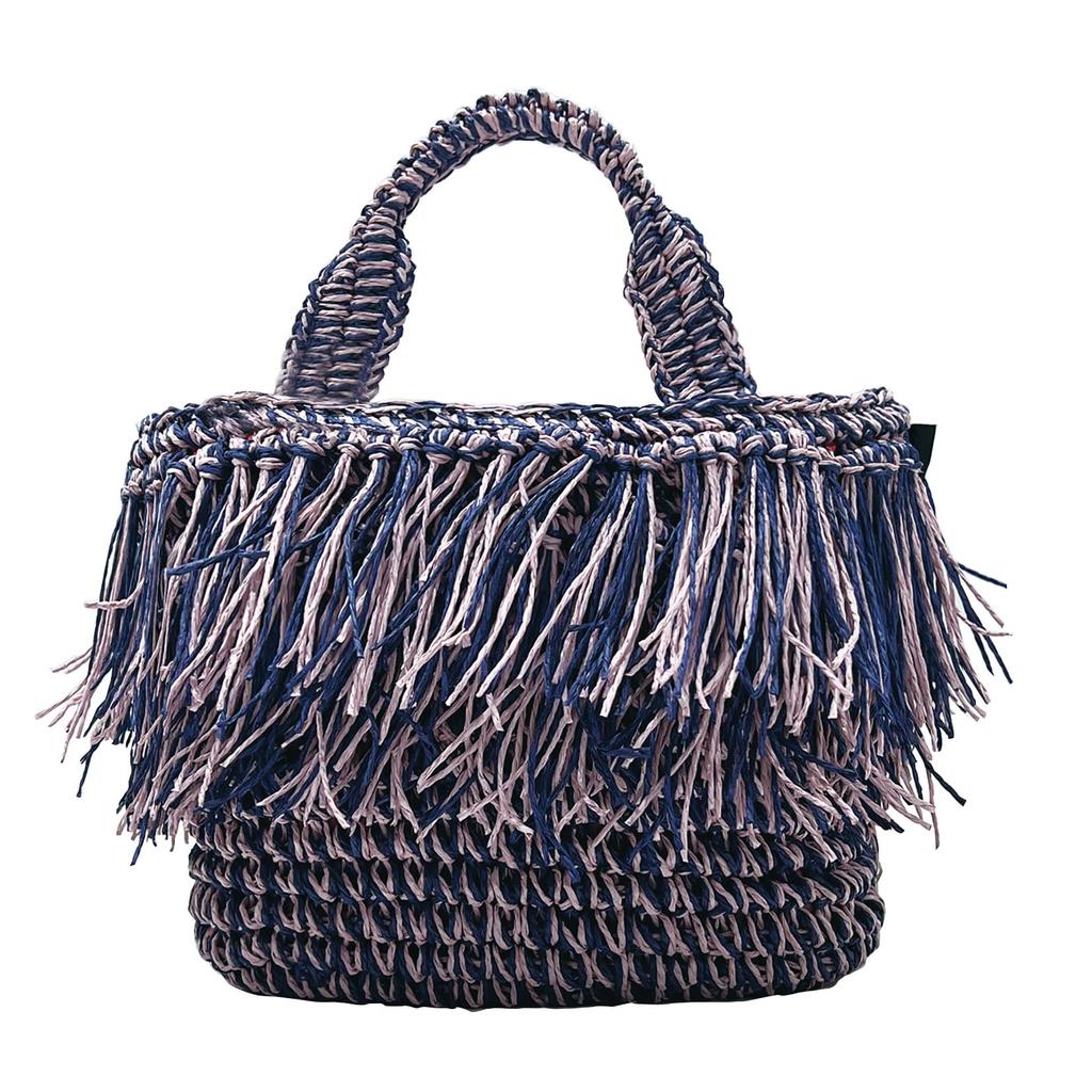 Rootote 1151 Damen Kleine Korbtasche LT Deli Fransenkorb-C (03 Blaubeere)