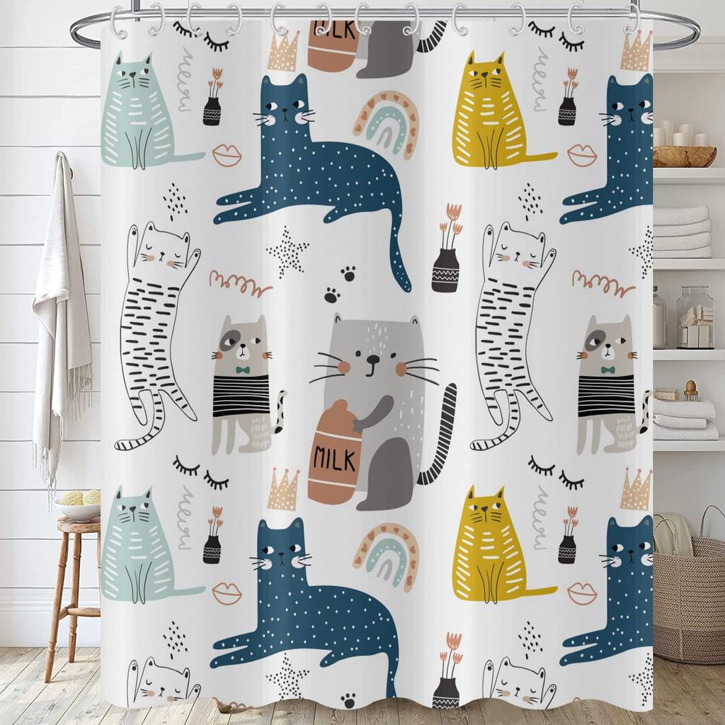 Funny Cute Puppy Animal Pattern Shower Curtain 180x 180cm, Kids Bathroom Decorative Shower Curtain Waterproof