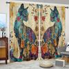 2 Pieces of Bright Artistic Cat and Floral Printed Curtains, Pole Bag Room Decoration, Home Decoration