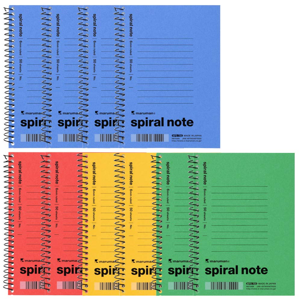 Maruman Memo Spiral Ring Notebook A6 Horizontal Ruled 6mm Assorted N670X10SET 10-Pack