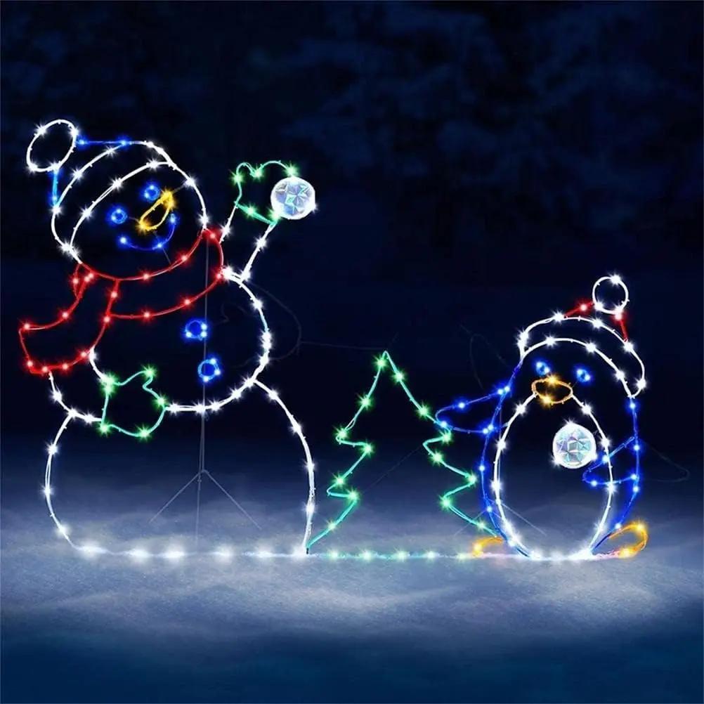 Christmas Snowman Lighted Decoration Outdoor Garden Yard Stake Winter Snow Figure LED Illuminated Sign for Holiday
