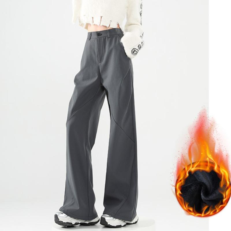 High-end Drape Black Thickened Suit Pants for Women In Autumn and Winter High-waisted Slim Loose Narrow Version Straight-leg Casual Wide-leg Pants