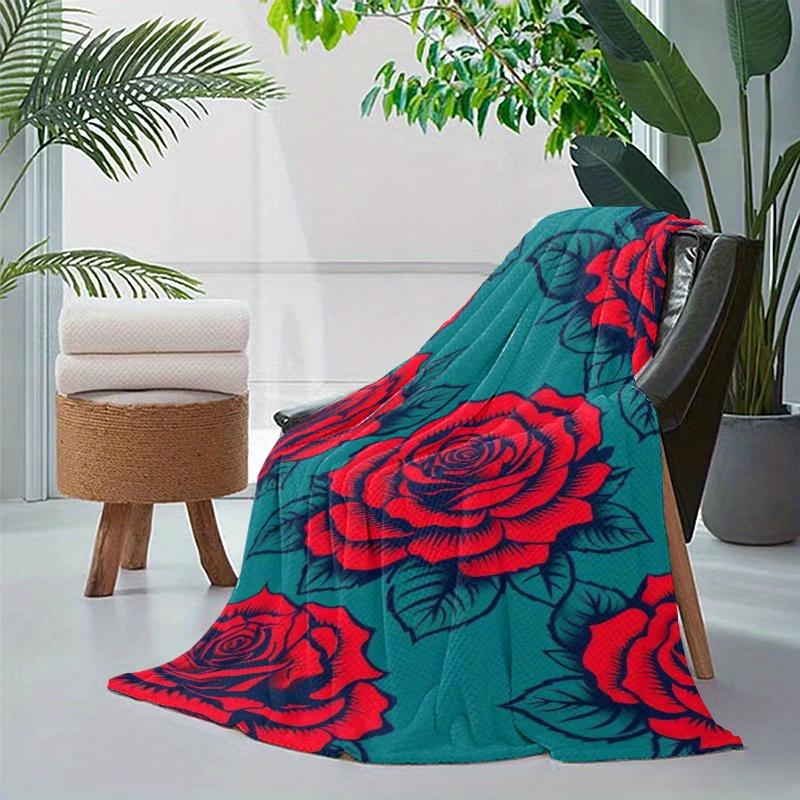 Rose flower-themed pattern Flannel printed blanket suitable for all seasons suitable for living room office sofa and travel