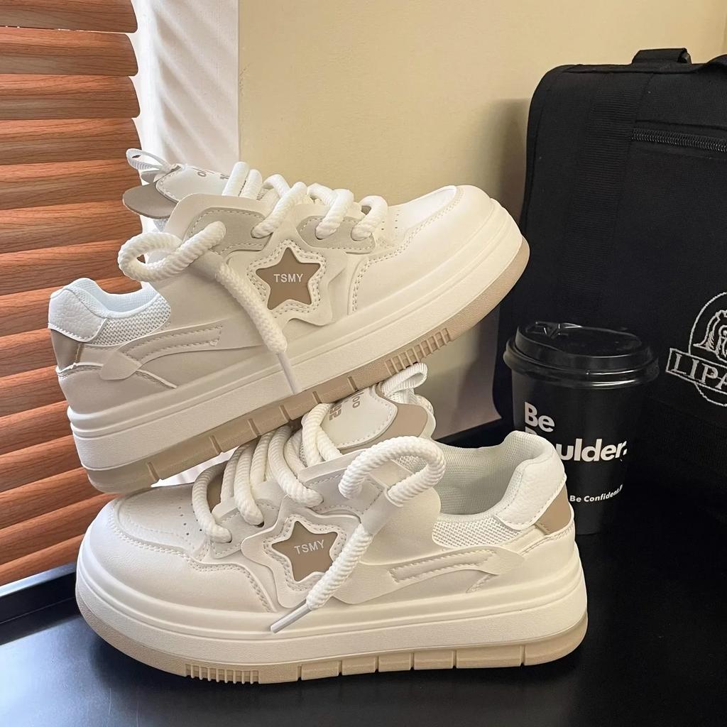 Fashion “Simple Cute - Style” Best - Selling Star - Embellished Sneakers, Chunky Sole & Mesh Detailing, Ideal for Daily & Campus Wear