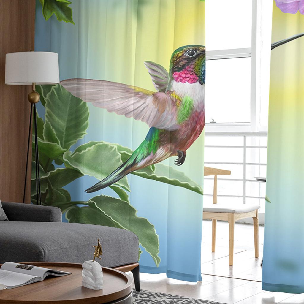 Plant Flower Hummingbirds Sheer Curtains Window Curtains For Living Room Bedroom Blinds Kids Room Home Decor