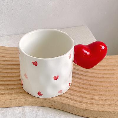 1/2Pcs Creative Love Heart Handle Cup Cute Ceramic Hand Drawn Mug Ins Style Water Cups for Milk Tea Coffee Valentine's Day Gift