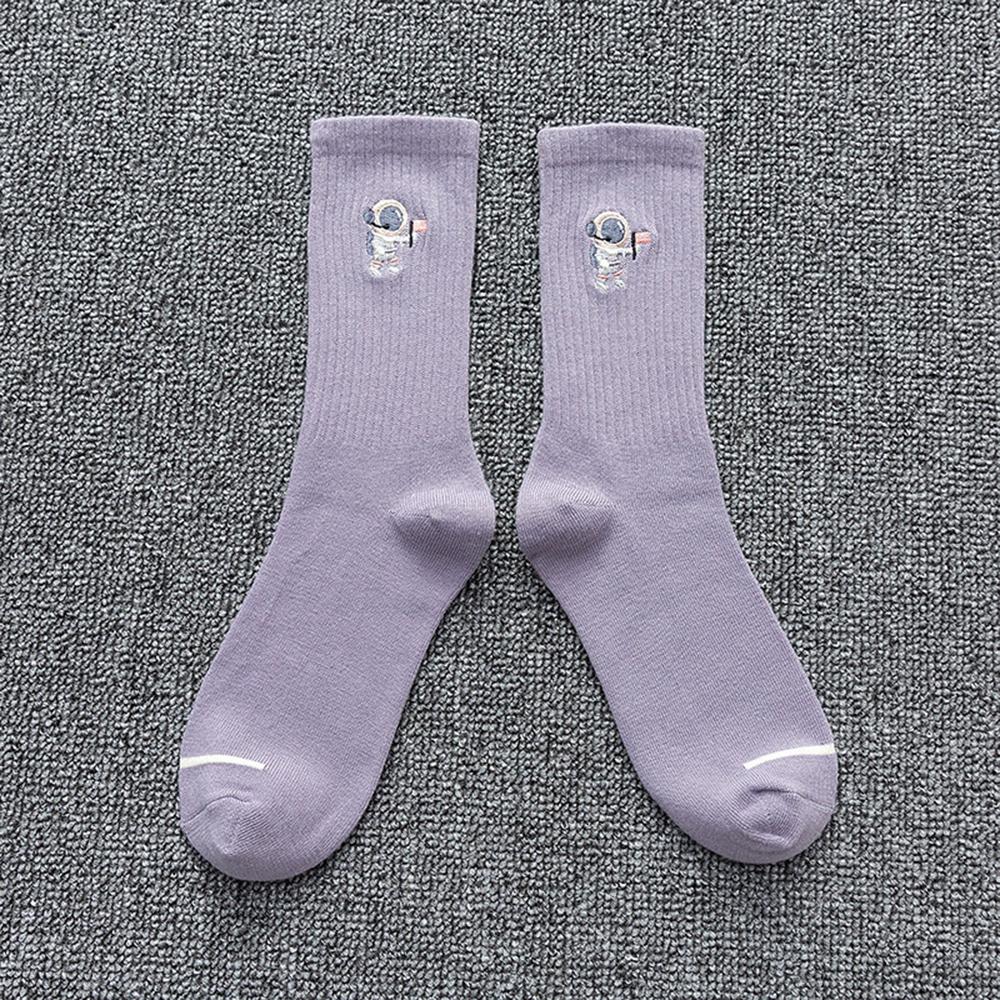 Fashion Women Men Embroidered Astronaut Couple Cotton Crew Socks Solid Colors Long Unisex Sport Mid Tube Tide Socks High Quality