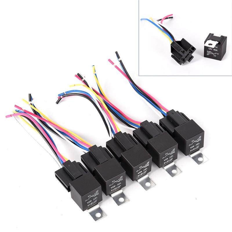 Waterproof Automotive Relay 12v 5pin 40a Car With Black Red Copper Terminal Auto Socket 1pc Relays 5