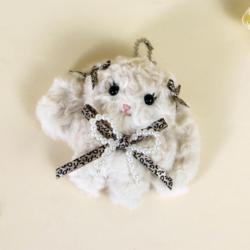 Lovely Bowknot Rabbit Keychain Plush Animal Shaped Keyring Student Bag Charm Backpack Accessory for Fashionable Women