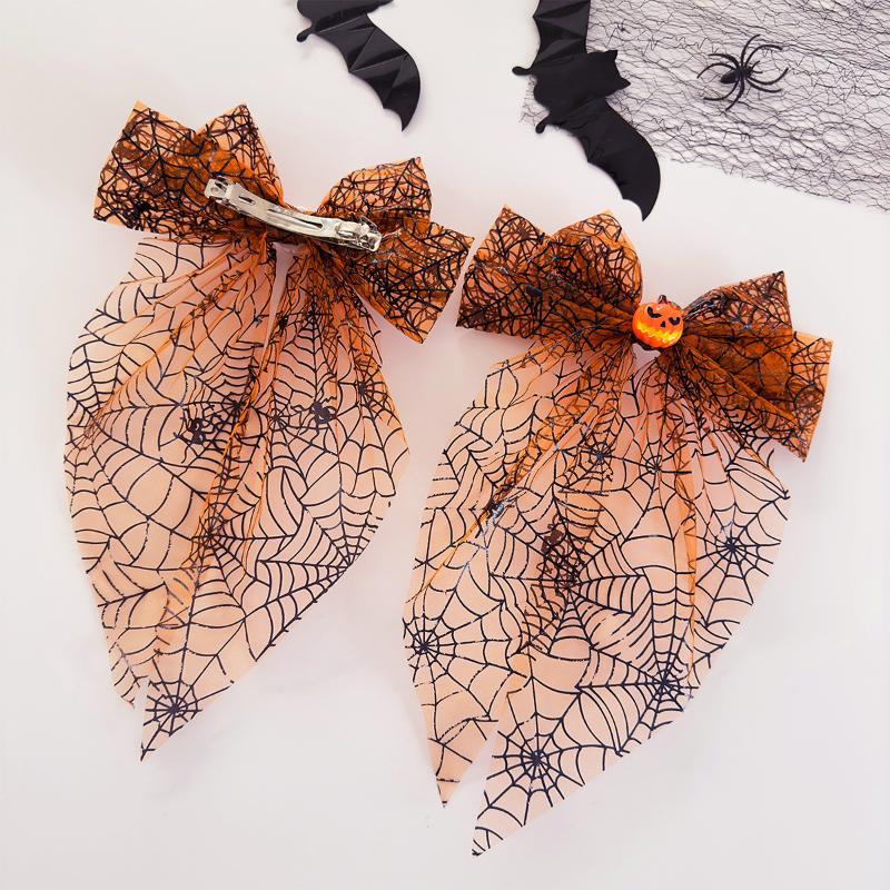 10 Styles Pumpkin Headed Spider Web Bow Tie Mesh Headband Hair Clip Spring Clip , Suitable For Halloween Parties And Dances
