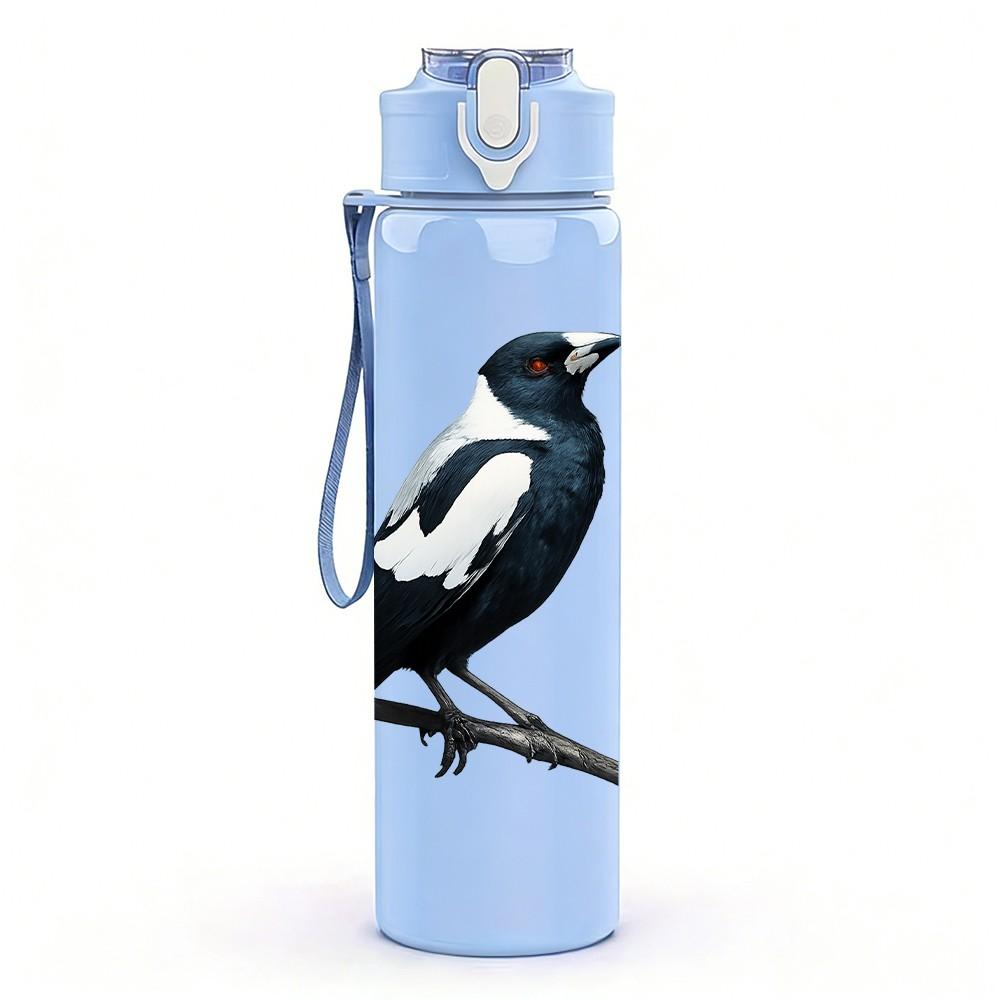 1PC Black Magpie Bird Illustration 750ml Color Plastic Sports Water Bottle Leakproof Flip Straw Lid Suitable for Sports Office Home Use