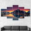 Nordic Town Evening Sky 5 Piece Canvas Wall Art Multi Panel Print Modern Winter Mountain Landscape Poster Home Decor Gift For Him For Her