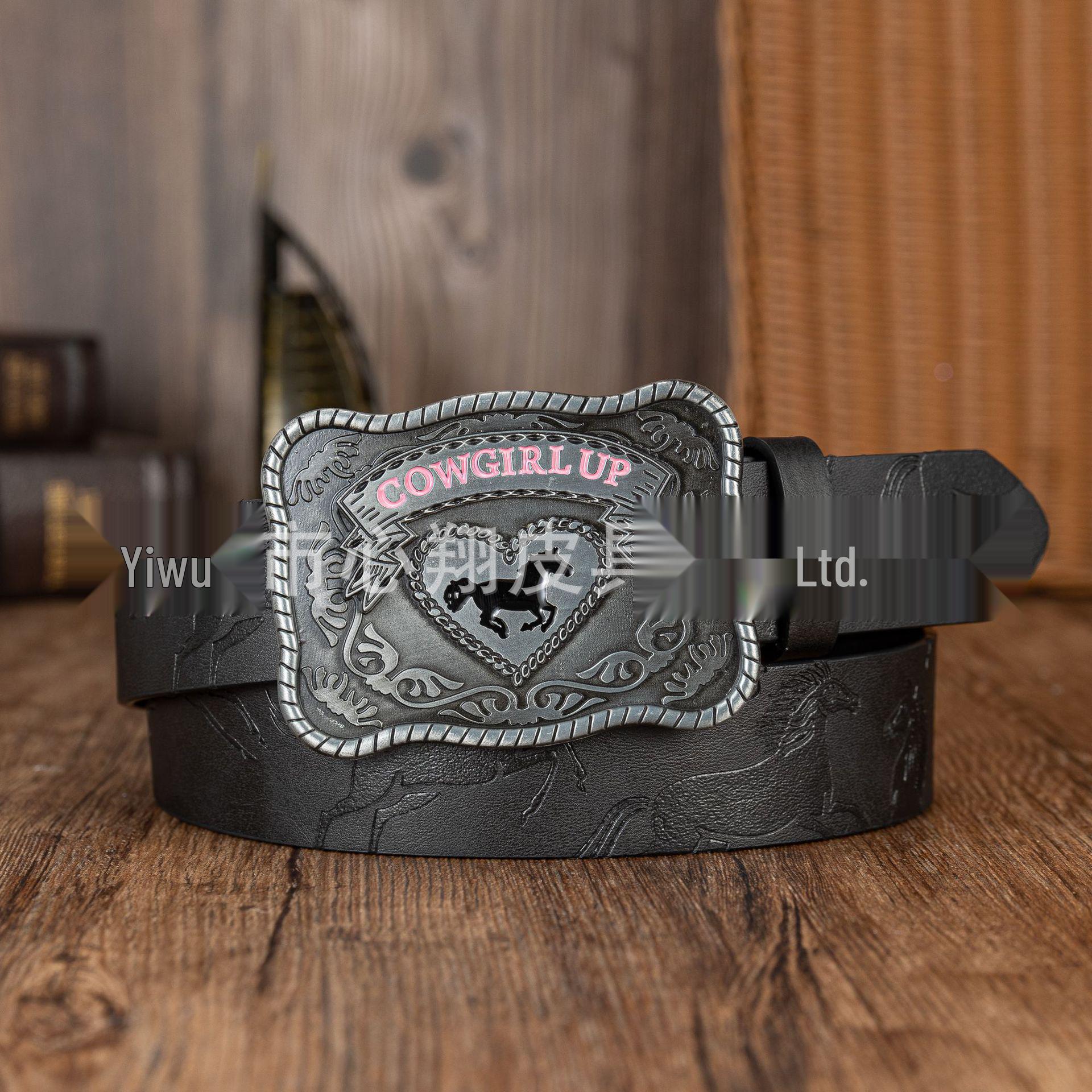Retro Heart Pegasus Zinc Alloy PU Leather Unisex Belt 120 cm