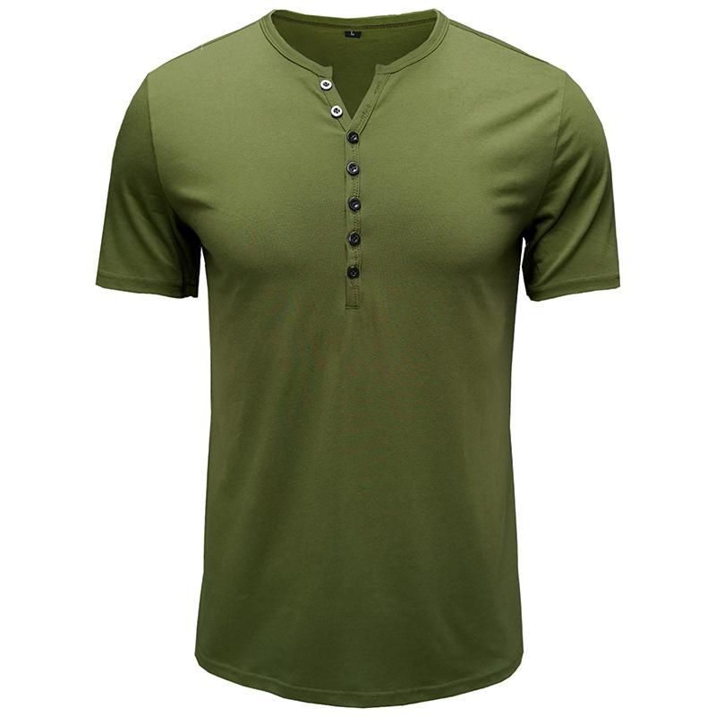 Herren Henley-Kragen Kurzarm Einfarbig Slim Fit Knopfleiste Lässiges Basic T-Shirt