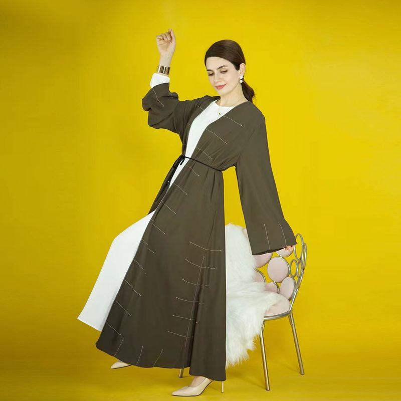 Fashion 2023 Ethnic Style Shoelace Pure Color Cardigan Dress Solid Color Cardigan Dress