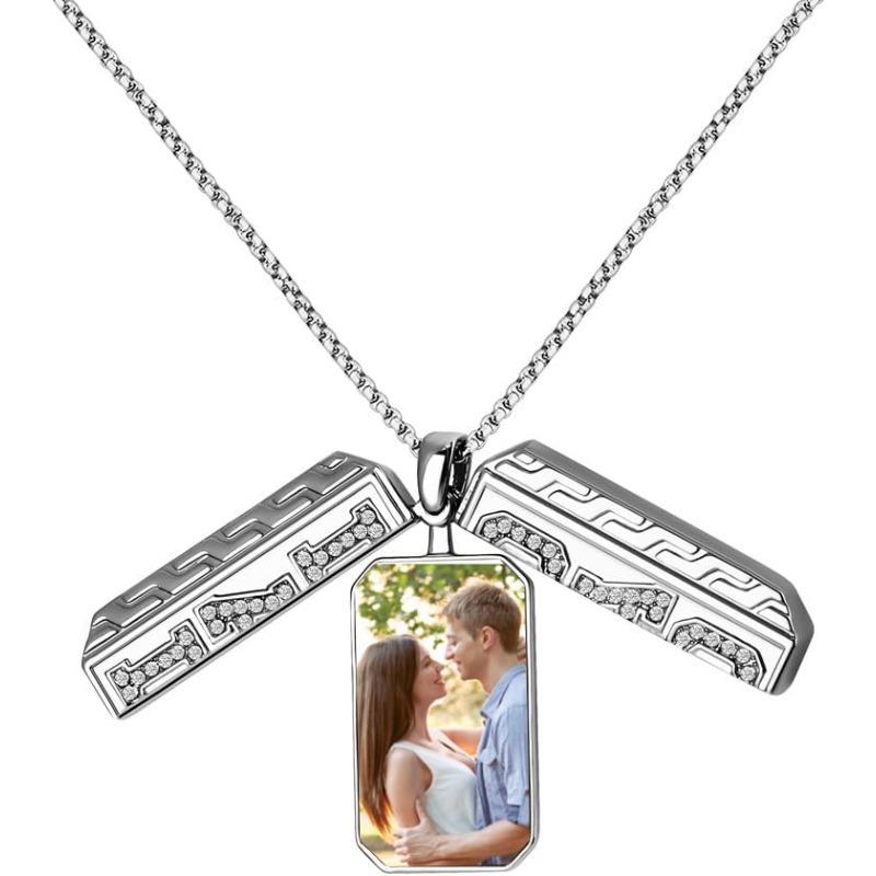 Personalized Dad Necklaces Photo Necklace For Men, Brass Custom Father Picture Necklace with Engraving Text Birthstone, Pendant Personalized Father’s 1PCS