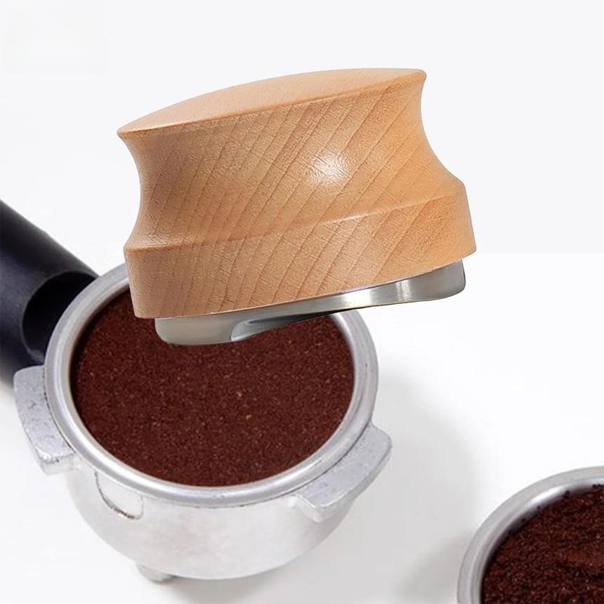 Coffee Tamper, Professional Espresso Hand Tampers 51/53/58mm, Adjustable Depth, Stainless Steel Coffee Tamper with Beech Wooden