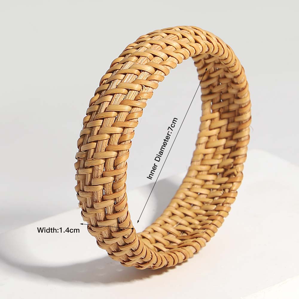 ALLYES Boho Wood Bamboo Rattan Weave Bracelet for Women Beach Jewelry Vintage Handmade Wide Wrap Wrist Bracelets & Bangles Gifts